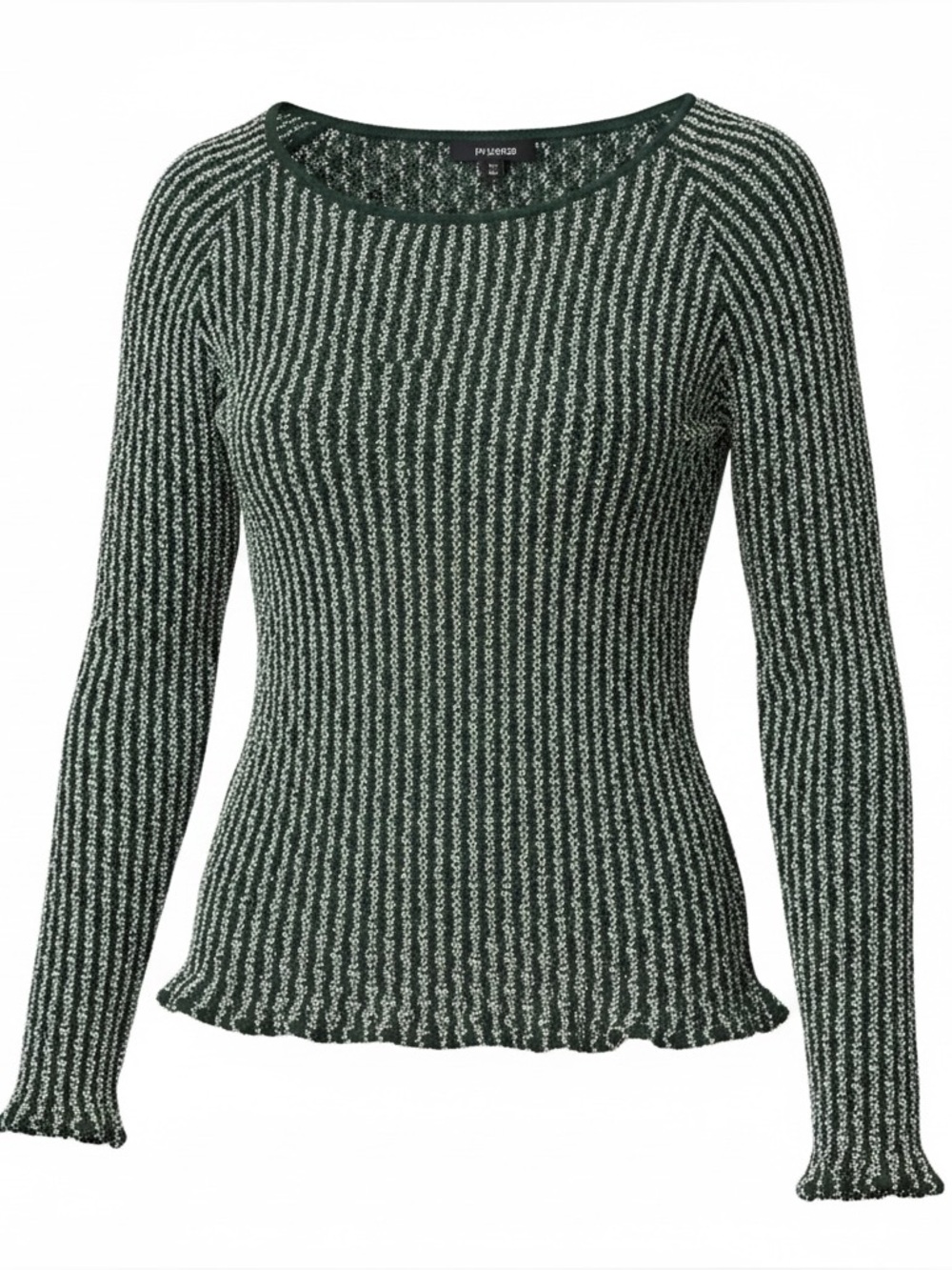 Wolford Forest Green and White Open-Knit Crew Top, Size Medium, EUC
